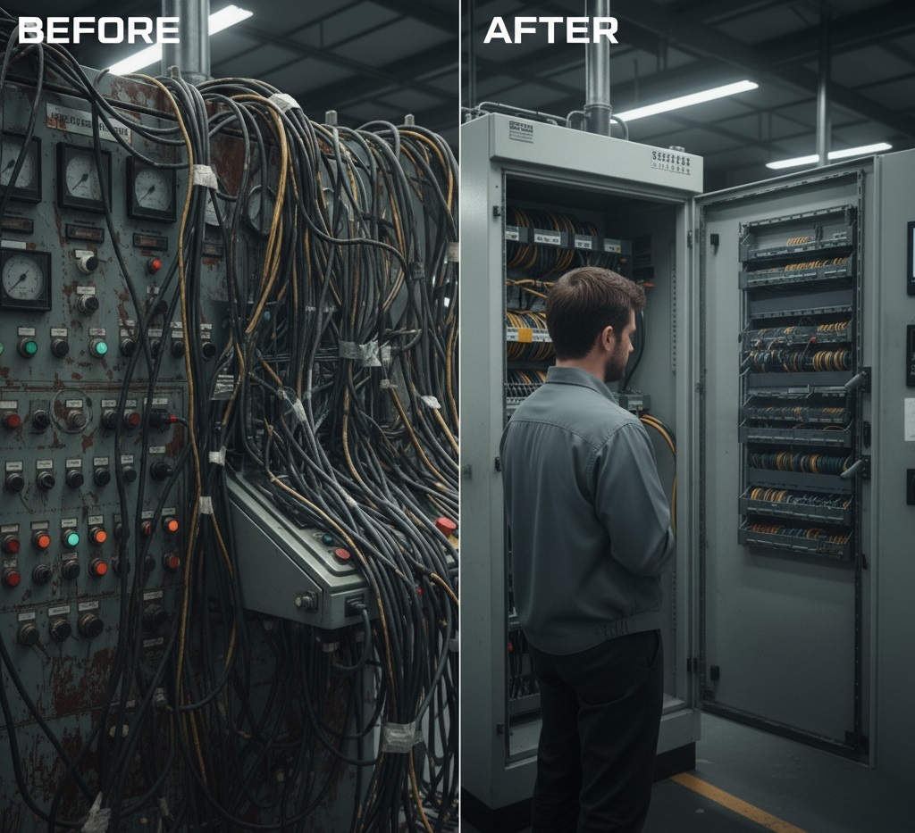 Engineer working on complex hardware